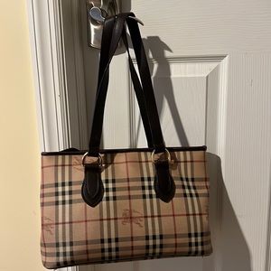 Authentic Burberry Haymarket handbag with duster. Pre-owned, used with love.